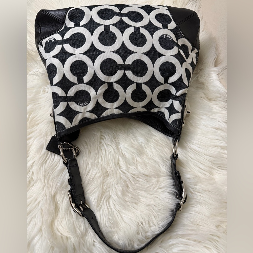 Vintage Coach Black & White Signature Circle Hobo Shoulder Bag#14512 - Picture 10 of 13